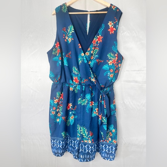 As U Wish Pants - Blue Pink Floral One Piece Step In Romper Size 3X